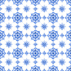 Watercolor blue lace pattern - 135329371