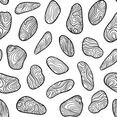 Seamless pattern with sketch stones. Vector cartoon and boho background. Doodle drawing.