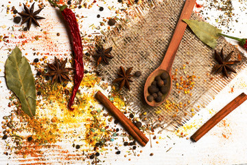 set of various aromatic spices