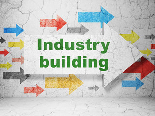 Industry concept: arrow with Industry Building on grunge wall background