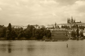 Prague,Czech Republic,Vltava,sepia.