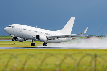 Airplane airport flight takeoff rain splashes
