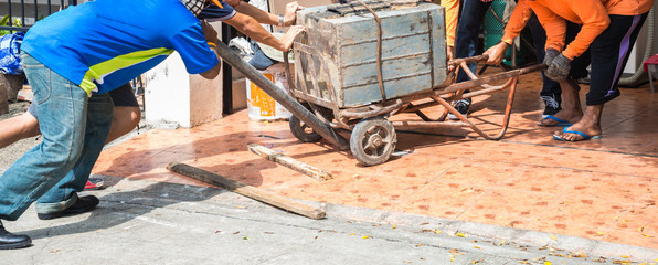 Workers helped move the stake