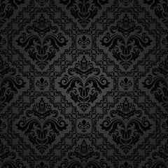 Seamless damask dark pattern. Traditional classic orient ornament