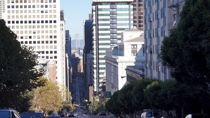 SAN FRANCISCO, CALIFORNIA, UNITED STATES - OCT 10th, 2014: Skyline of Downtown areas and street view