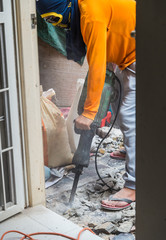 floor repairing works with jackhammer