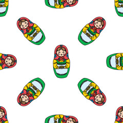 Seamless texture with funny Russian dolls - Matryoshka.