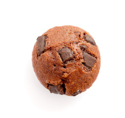 fresh baked chocolate muffin on white background