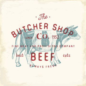 Butcher Shop vintage emblem beef meat products, butchery Logo template retro style. Vintage Design for Logotype, Label, Badge and brand design. vector illustration