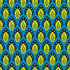 Abstract fish scale pattern in oriental style. Blue and green seamleass vector ornament.
