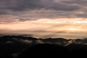 Fog Of Sunrise And Mountain
