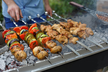 Beef and chicken kebab. Fresh meat at grill, bbq