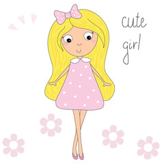 pretty little pink girl vector illustration