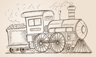 Hand Drawn Sketch train, Vector Illustration