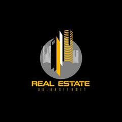 Real Estate vector logo on black background. House abstract concept icon