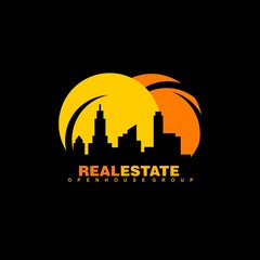 Real Estate vector logo on black background. House abstract concept icon