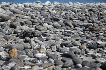 Soft feather against hard stones