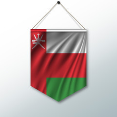 The national flag of Oman. The symbol of the state in the pennant hanging on the rope. Realistic vector illustration.