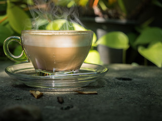 late coffee with garden background