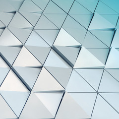 Abstract close-up view of modern aluminum ventilated facade of triangles