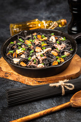 Black spaghetti with seafood