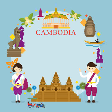 Cambodia Landmarks, People in Traditional Clothing, Frame, Culture, Travel and Tourist Attraction