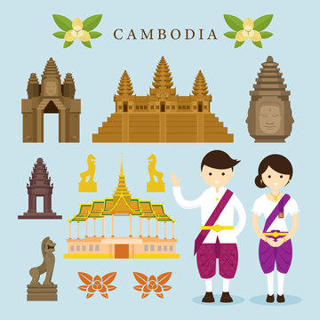 Cambodia Landmarks and Objects Design Elements, Culture, Travel and Tourist Attraction