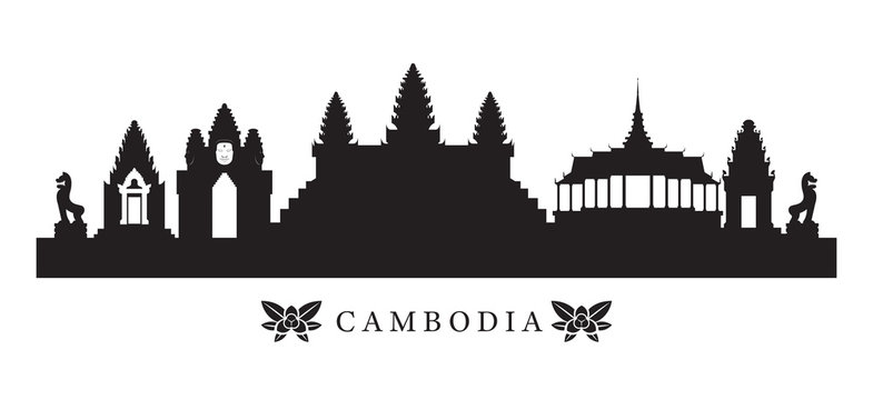 Cambodia Landmarks Skyline in Silhouette, Cityscape, Travel and Tourist Attraction