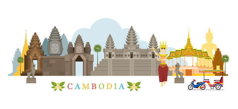 Cambodia Landmarks Skyline, Cityscape, Travel and Tourist Attraction