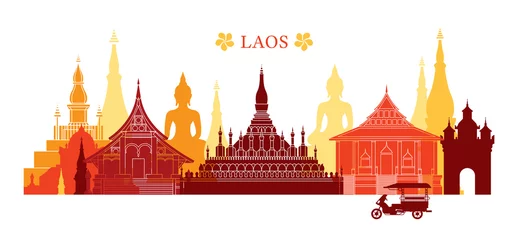 Fotobehang Laos Landmarks Skyline, Colourful, Cityscape, Travel and Tourist Attraction © muchmania
