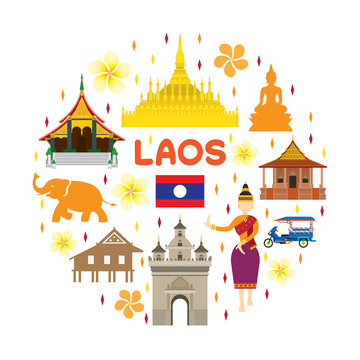Laos Travel Attraction Label, Landmarks, Tourism and Traditional Culture