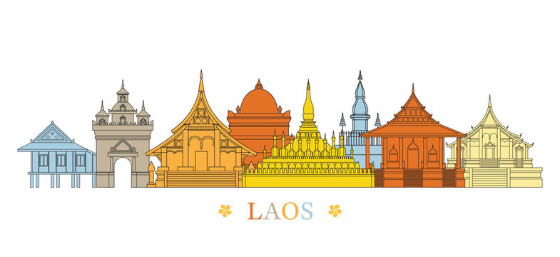 Laos Landmarks Skyline, Line and Colourful, Cityscape, Travel and Tourist Attraction