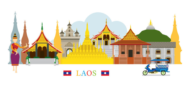 Laos Landmarks Skyline, Cityscape, Travel and Tourist Attraction