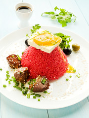 Rice with tofu and egg yolk