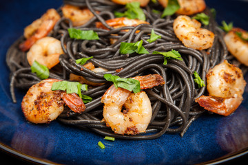 Black pasta with shrimps