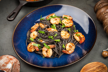 Black pasta with shrimps