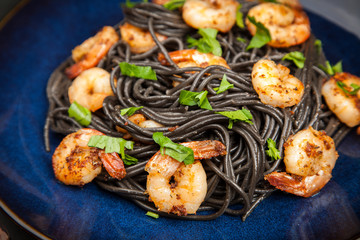 Black pasta with shrimps