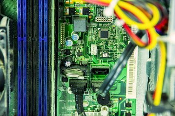 Green system board with microchips and transistors