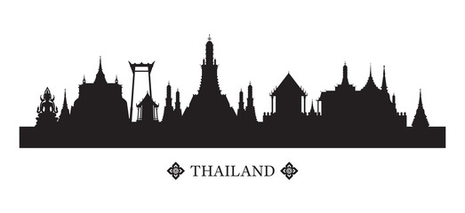 Naklejka premium Thailand Landmarks Skyline and Silhouette, Cityscape, Travel Attraction and Background