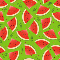 Seamless background with juicy slices of watermelon. Pattern.