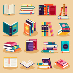 Colored books icons set in flat design