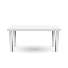 Vector 3d table for object presentation. Empty white top table isolated on white background.
