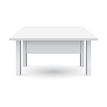 Vector 3d table for object presentation. Empty white top table isolated on white background.
