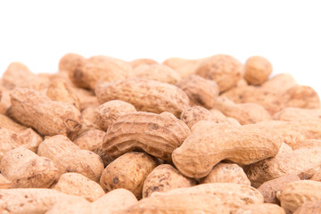 Peanut closeup on a white background