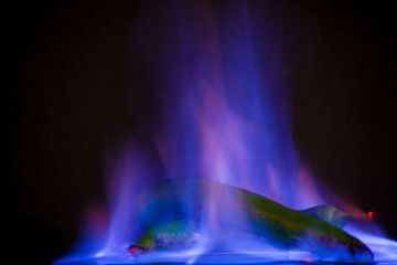 Green jalapeno pepper in blue fire