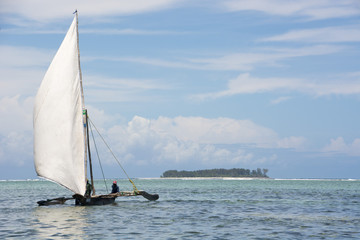 AFRICAN SAILING BOAT AT ZANZIBAR IN TANZANIA JAMBIANI MATEMWE