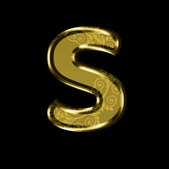 Golden letter S with floral ornament.Isolated on black.