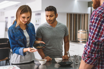 Interested girl in coffee house