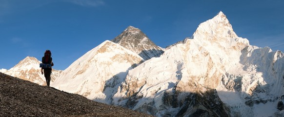 Evening view of Mount Everest and tourist