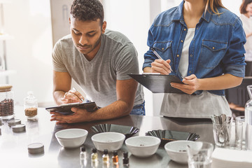 Interested visitors in coffee house